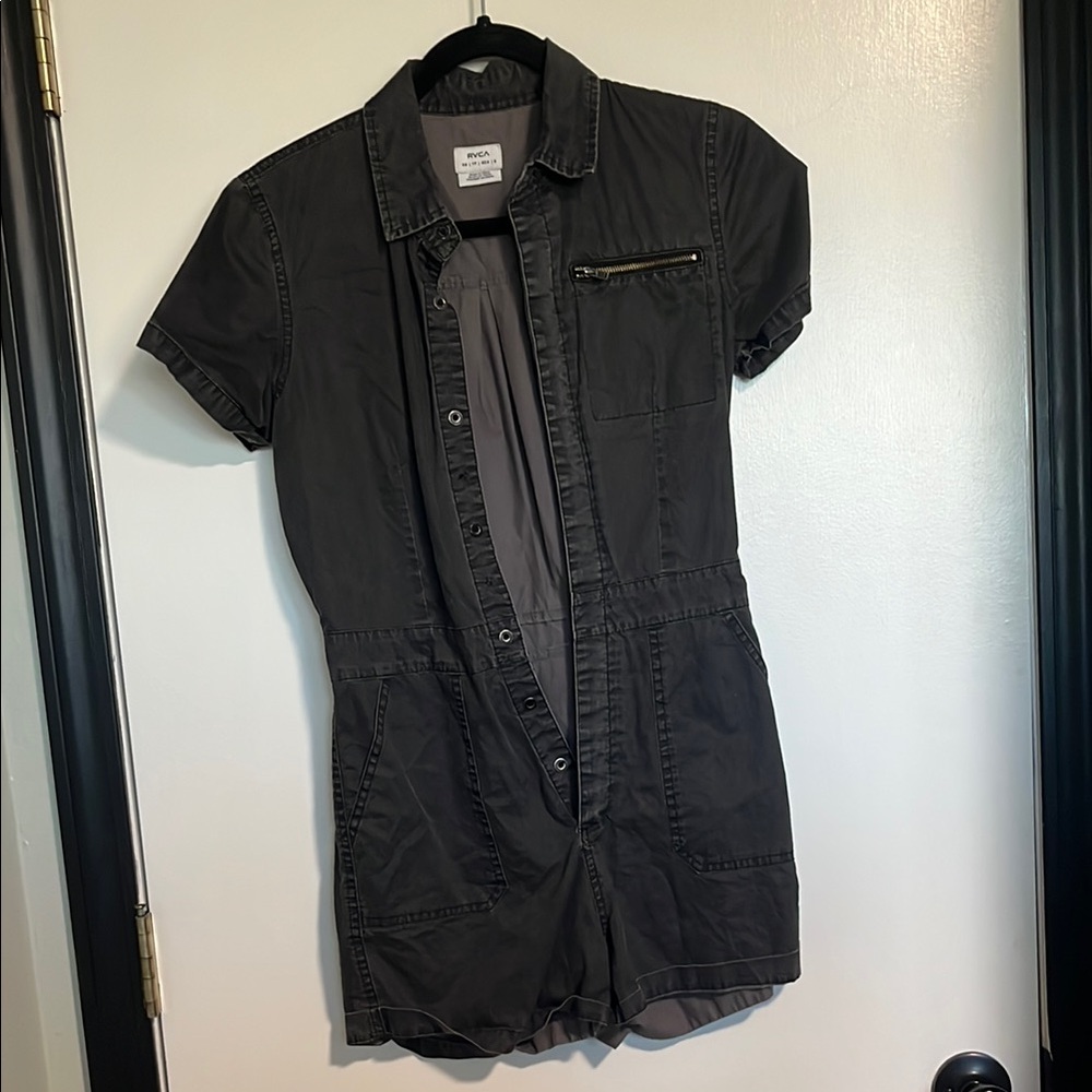 RVCA Black Short-Sleeve Utility Romper